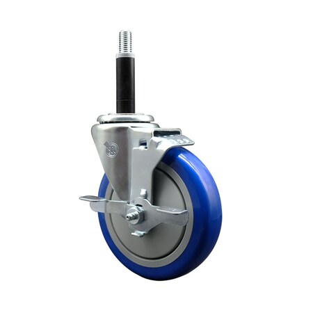 Service Caster 5'' Blue Poly Swivel 3/4'' Expanding Stem Caster with Brake SCC-EX20S514-PPUB-BLUE-TLB-34